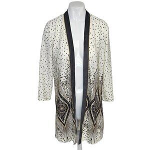 Chicos Travelers Collection  Peacock Feather Foiled 3/4 Sleeve Cardigan Size S